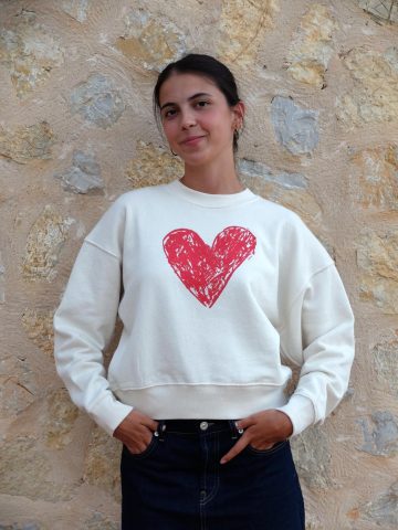 Sudadera Crop de algodón orgánico con dibujo de corazón de tiza