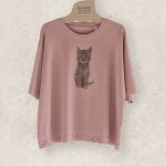 Camiseta amplia para mujer con dibujo de gatito