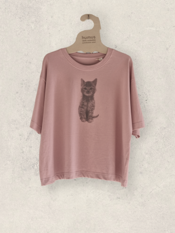 Camiseta amplia para mujer con dibujo de gatito