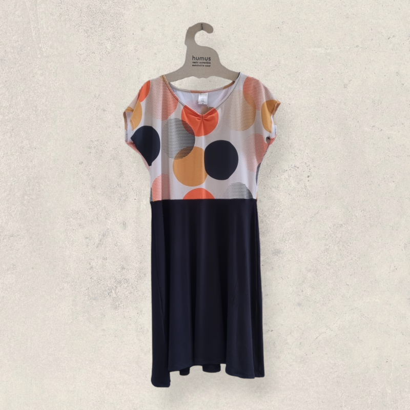 Two-piece printed/plain midi dress from the humus sustainable clothing collection