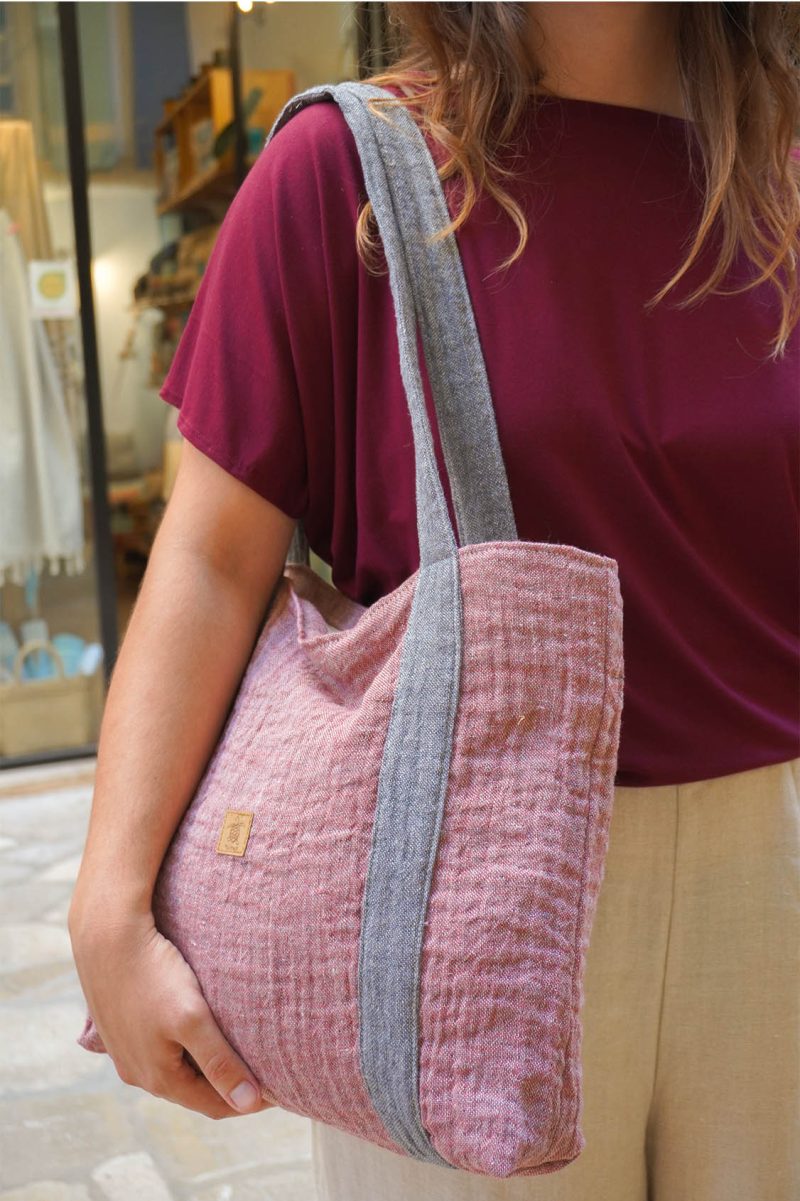 Bolso de lino forrado con doble bolsillo interior